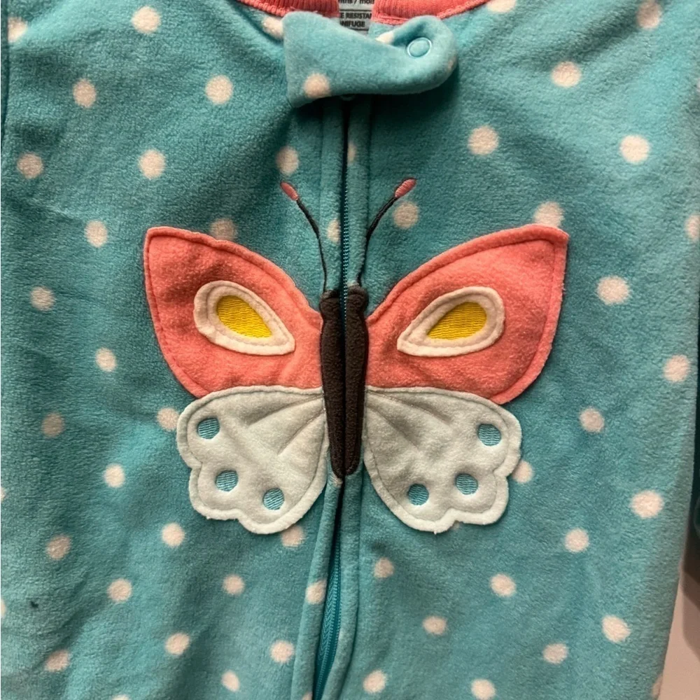 NWOT Carter’s 12M Blue Butterfly Fleece Long Sleeve Girls Footie Pajamas
